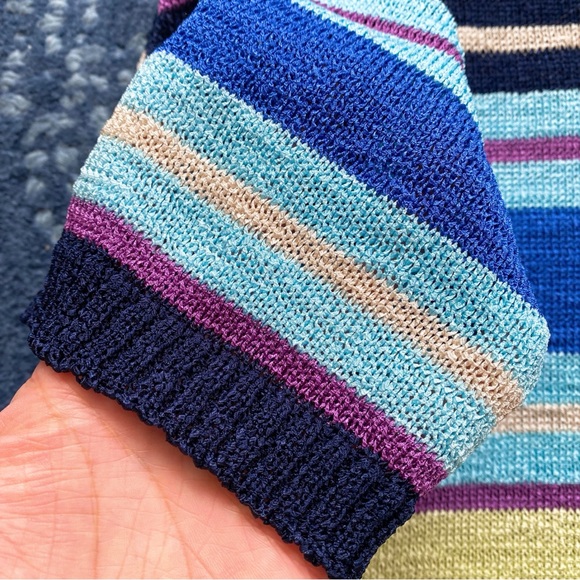 🌈 CANDA BLUE MULTI STRIPE KNIT SHORT SLEEVE SWEATER! - Picture 8 of 16